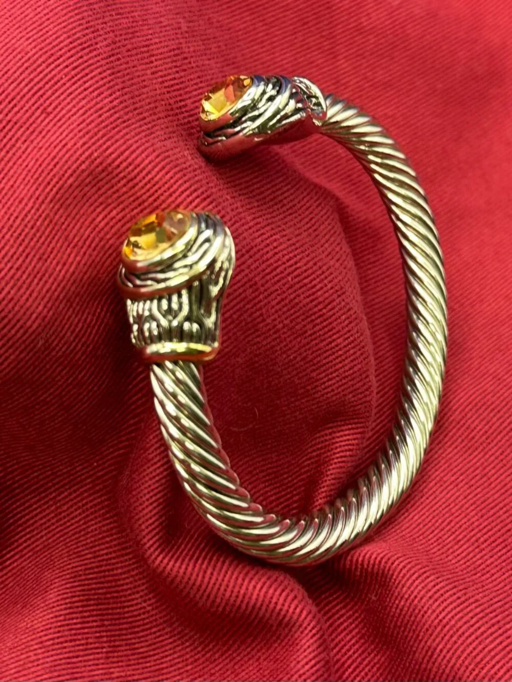 Twisted Cable Cuff Bracelet Citrine-Colored Crystal Accents